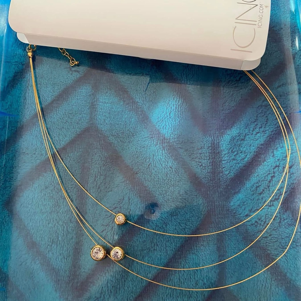 Icing Triple Gold Tone Necklace With Crystal Charms 12$